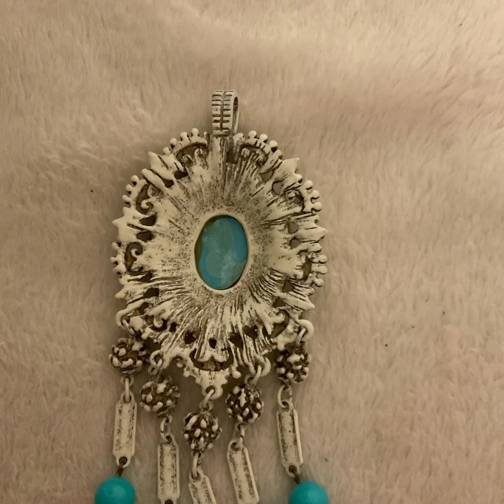 Turquoise and Silver Bohemian Brooch